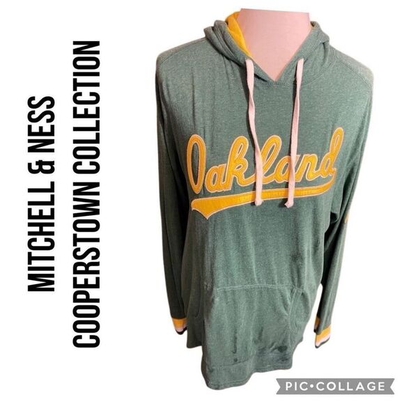 Oakland A’s Mitchell & Ness Cooperstown Collection Lightweight Hoodie Size Mediu - Picture 1 of 15